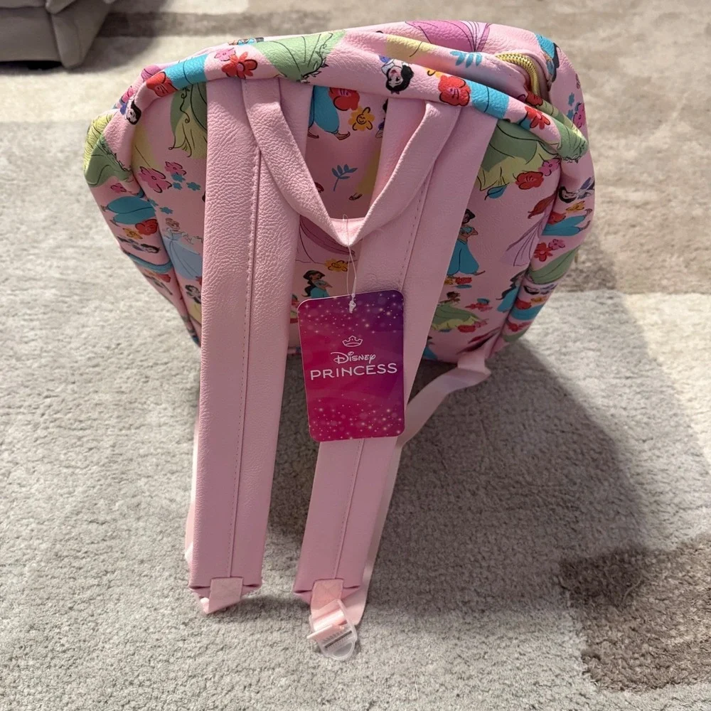 Disney Princess Pink Faux Leather Backpack Ariel Tiana Jasmine Snow White‎ NEW